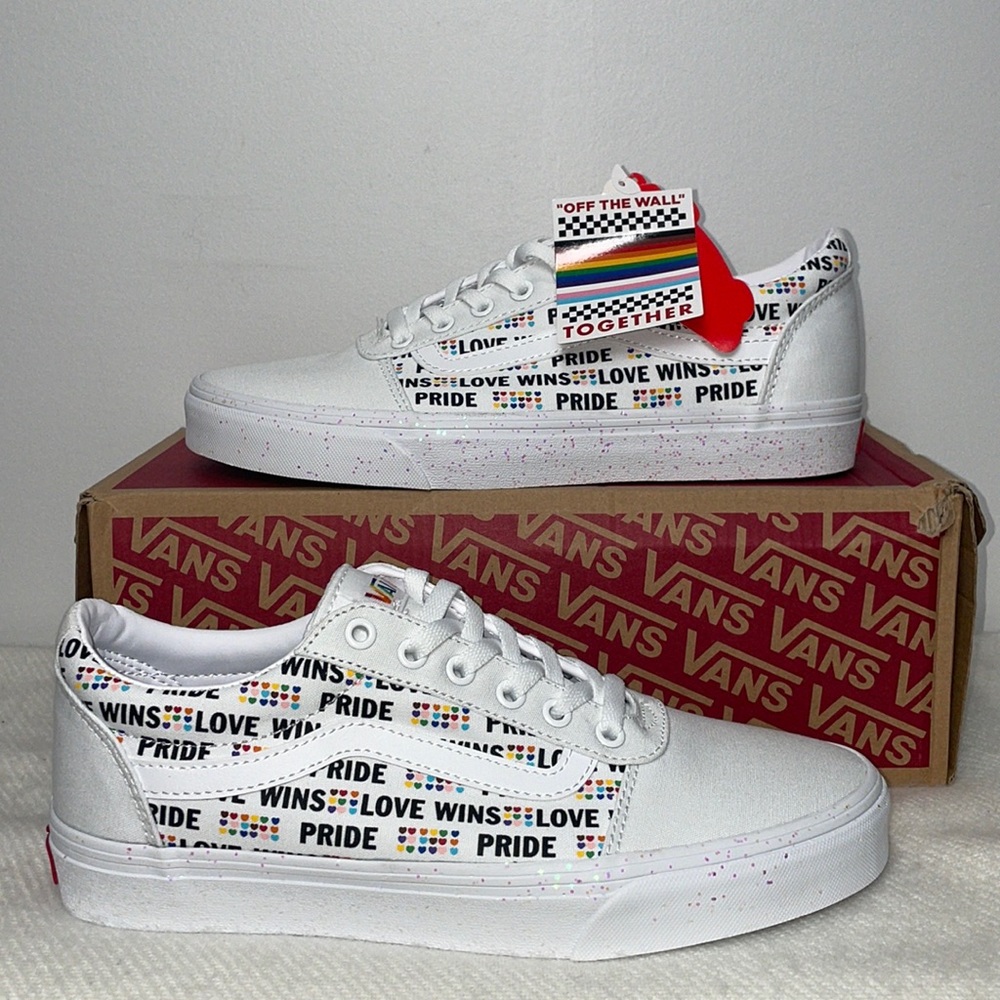 Vans Pride Love Wins White Glitter Skate Womens Size 8 and 10 Shoes New In Box